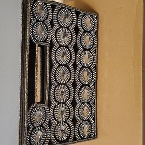 Stylish Black Clutch With Clear Rhinestones!